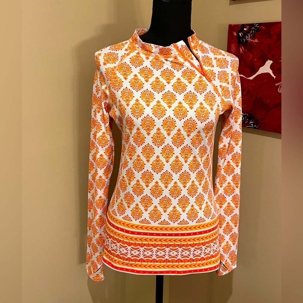 Cabana Life Bondi Beach Zipper Long Sleeve Orange/White Thumb Hole, Small